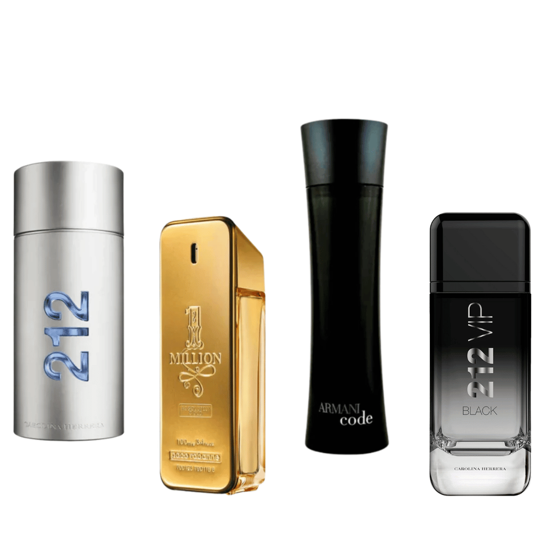 Coffret 4 Parfums - 212 Vip Black, 212 Men NYC, Paco Rabanne One Million, Armani Code Homme (ACHETEZ 1, OBTENEZ 4)